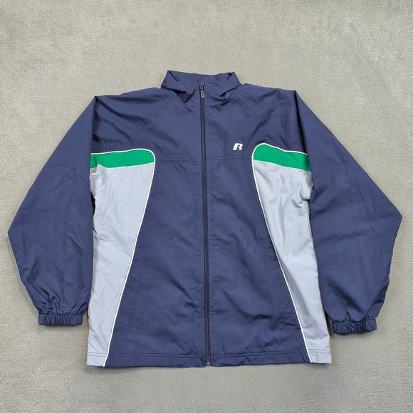 Vintage Russell Athletic Jacket Boys 14/16 Navy Blue Green Colorblock Y2K — photo 2